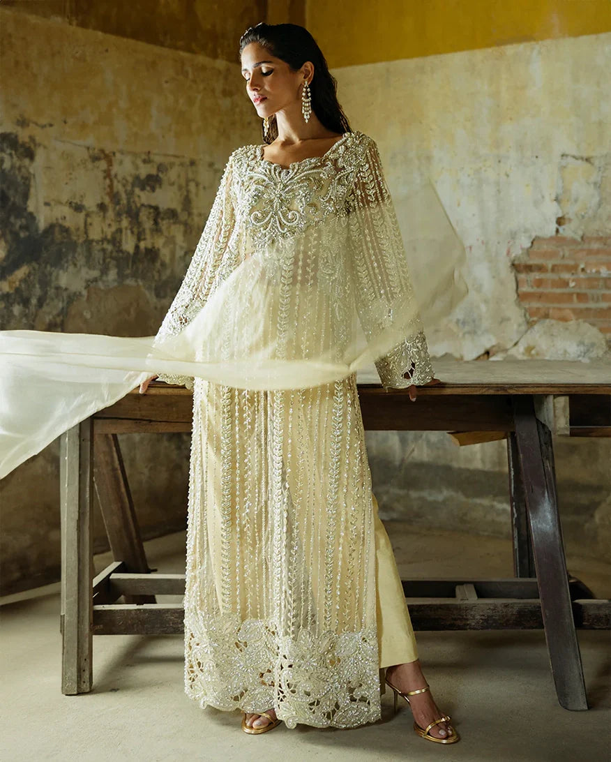 Women Wearing Marguerite Golden Long Shirt for Wedding Events - Pakistani Designer Wear for Women in UK | Kifat