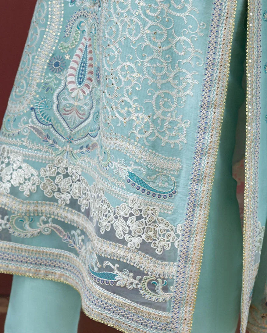 Women Wearing Freyelle Light Blue Long Shirt for Festive Events - Pakistani Designer Wear for Women in UK | Kifat