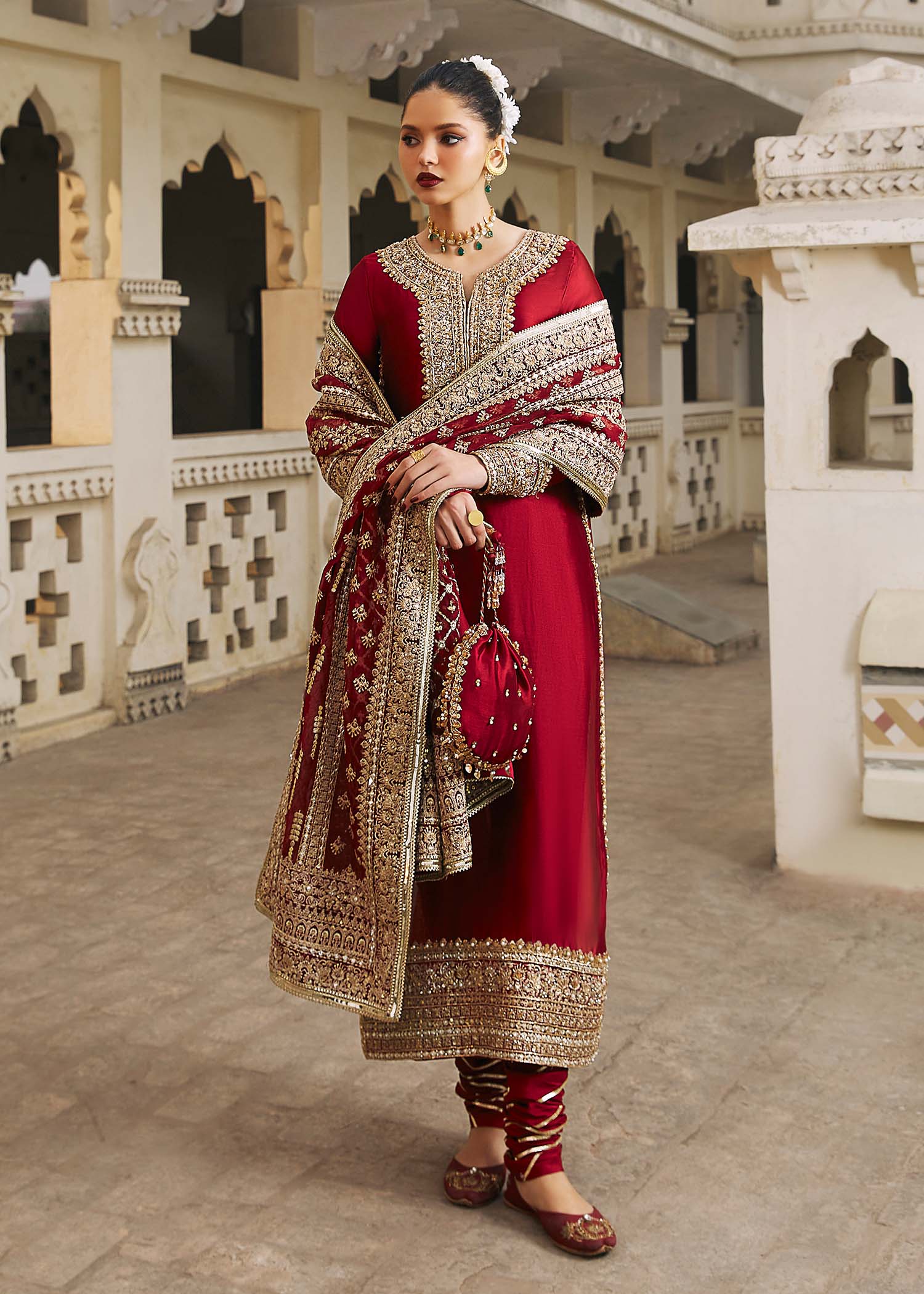 Kanwal Malik Berry Red Long Shirt with Churidar trouser for Luxury Wedding wear - Pakistani Designer Wear for Women in UK | Kifat
