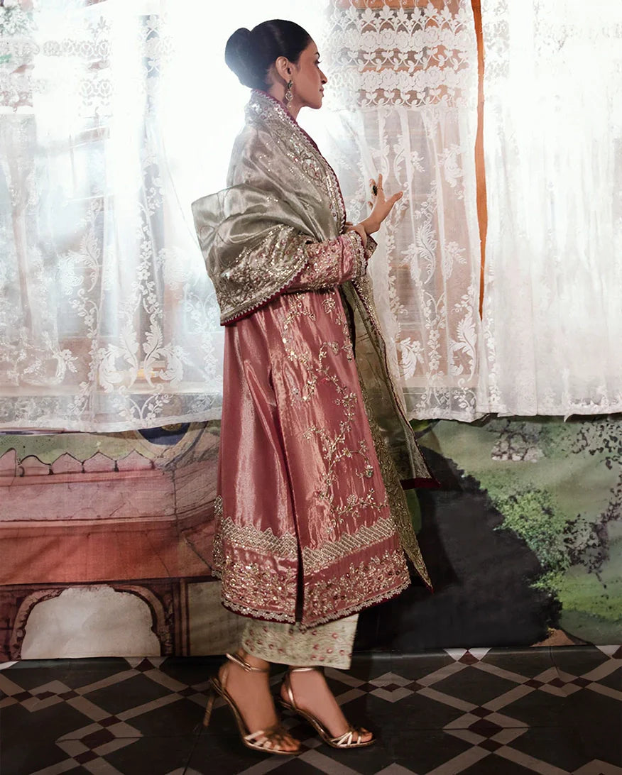 Women Wearing Lamia Pink Silver Long Shirt for Formal Events - Pakistani Designer Wear for Women in UK | Kifat