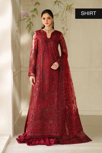 Baroque CH14-01 Maroon Sleek Long Shirt with Crushed Sharara,Front Open Gown with Sharara Pants for Wedding Wear - Pakistani Designer Wear for Women in UK | Kifat