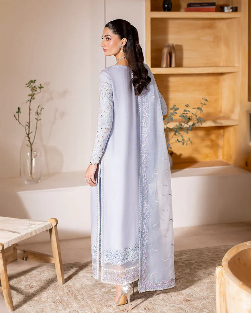 Women Wearing Verve Ice Blue Long Shirt for Luxury Events - Pakistani Designer Wear for Women in UK | Kifat
