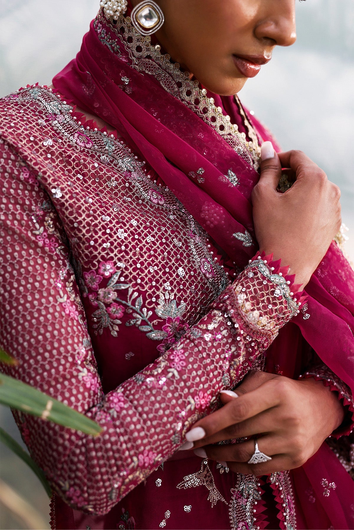 Women Wearing Rowan Pink Front Open Shirt With Sharara  For Festive Events - Pakistani Designer Wear For Women In Uk | Kifat