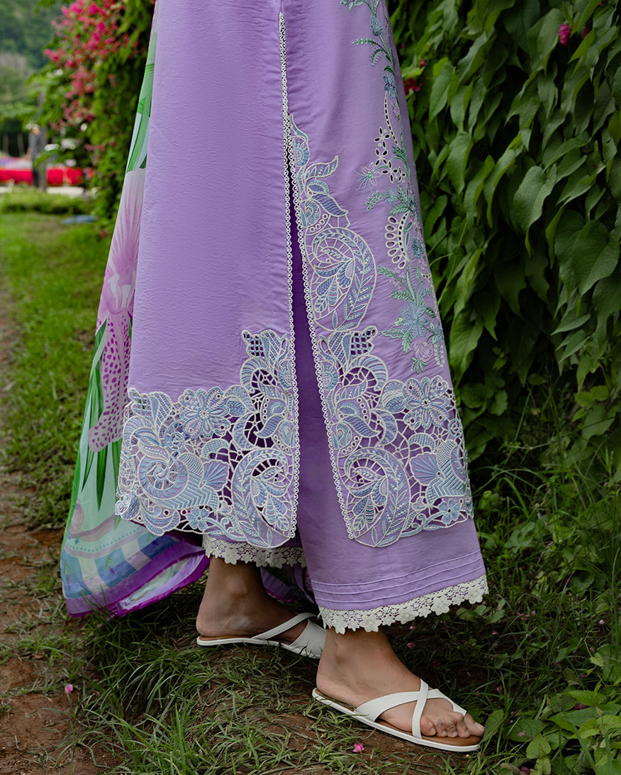 Women Wearing Dewdrop Dance Lilac Long Shirt for Festive Events - Pakistani Designer Wear for Women in UK | Kifat