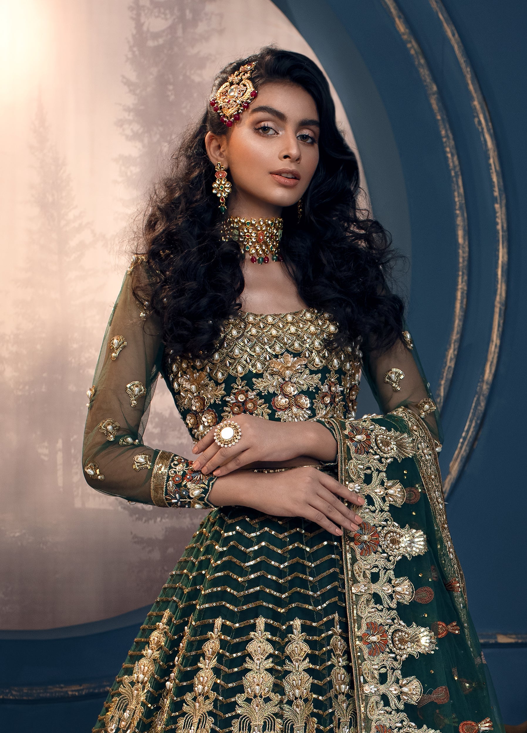 Women Wearing Cygnus Sea Green Peshwas For Bridals Events - Pakistani Designer Wear For Women In UK | Kifat