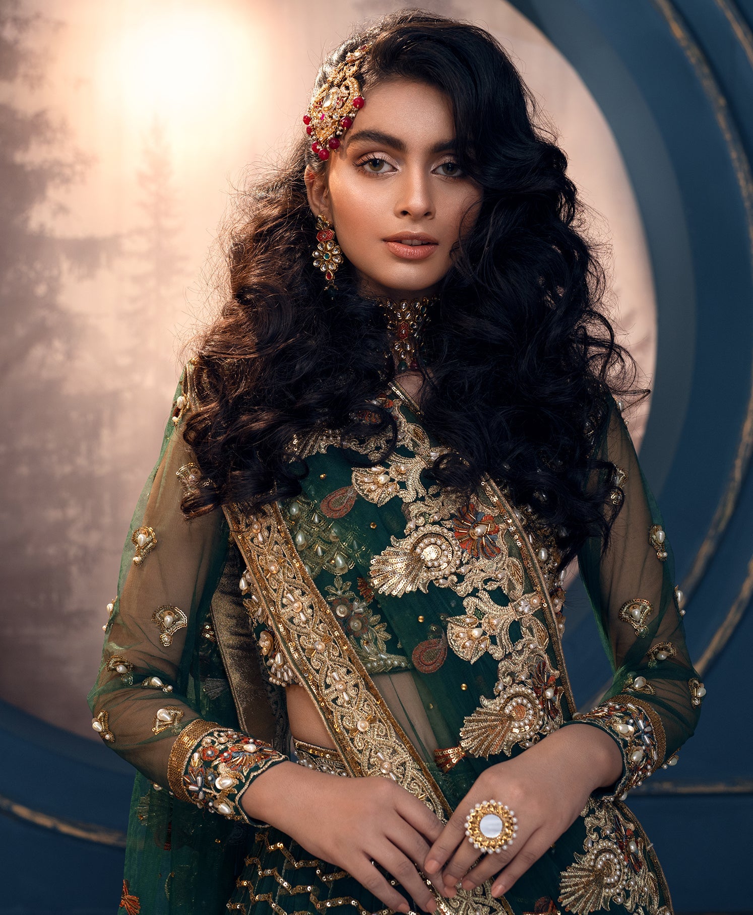Women Wearing Cygnus Sea Green Peshwas For Bridals Events - Pakistani Designer Wear For Women In UK | Kifat