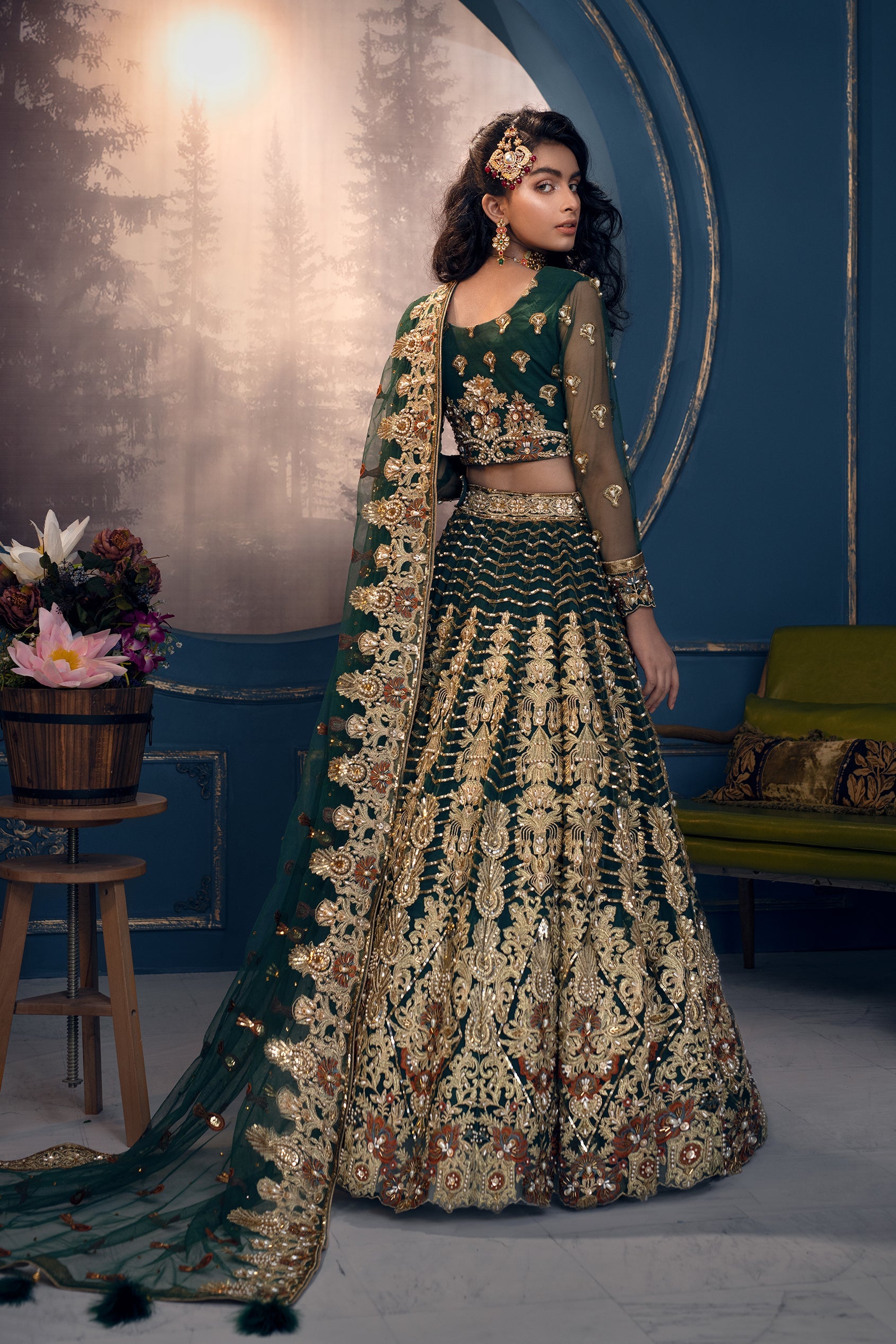 Women Wearing Cygnus Sea Green Peshwas For Bridals Events - Pakistani Designer Wear For Women In UK | Kifat