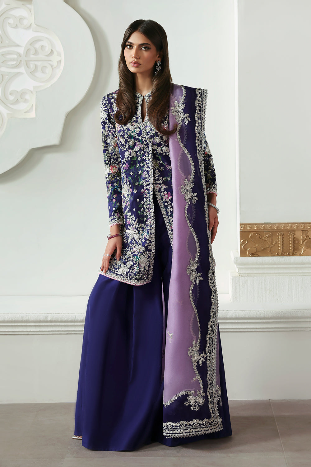 Soraya Althea Purple Short Shirt with Sharara for Wedding Wear, Guest of Wedding Wear - Pakistani Designer Wear for Women in UK | Kifat