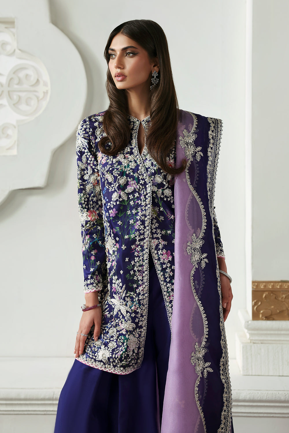 Soraya Althea Purple Short Shirt with Sharara for Wedding Wear, Guest of Wedding Wear - Pakistani Designer Wear for Women in UK | Kifat