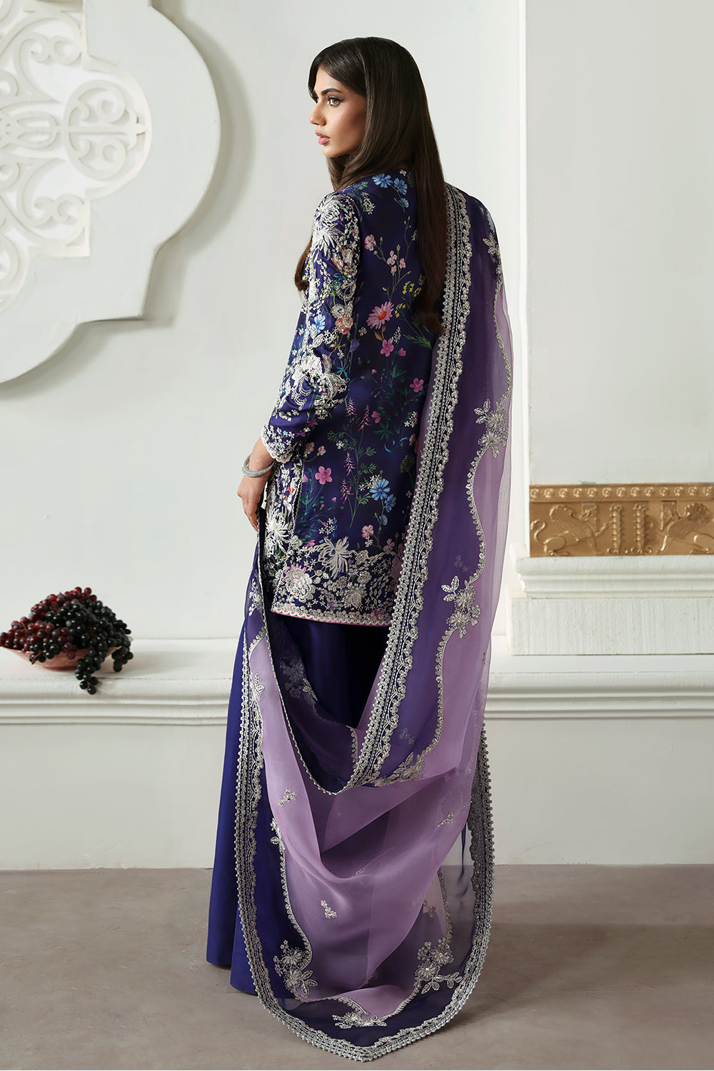 Soraya Althea Purple Short Shirt with Sharara for Wedding Wear, Guest of Wedding Wear - Pakistani Designer Wear for Women in UK | Kifat