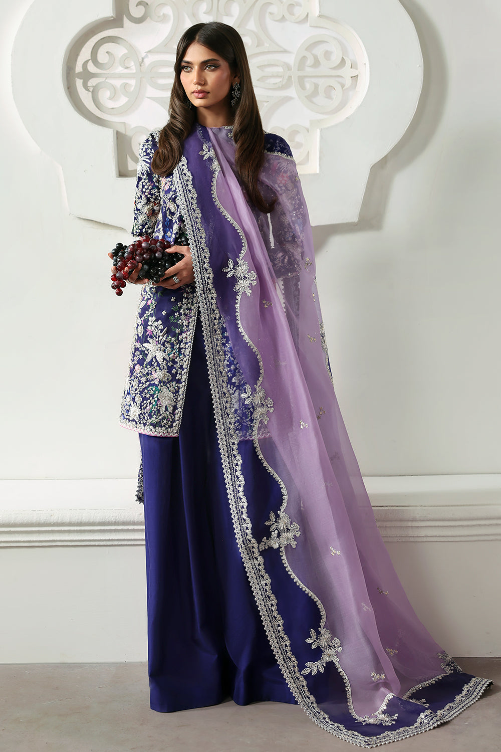 Soraya Althea Purple Short Shirt with Sharara for Wedding Wear, Guest of Wedding Wear - Pakistani Designer Wear for Women in UK | Kifat