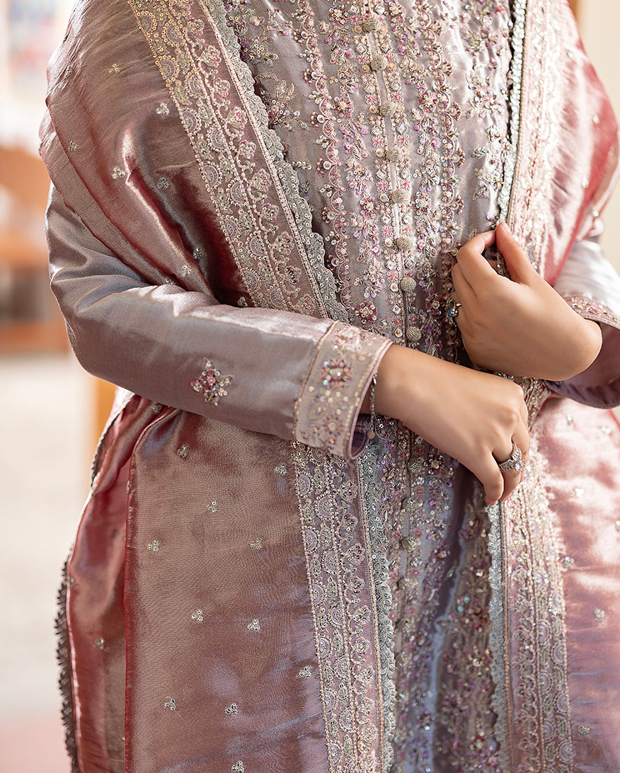 Women Wearing Anoushay Mauve Pink Long Shirt for Formal Events - Pakistani Designer Wear for Women in UK | Kifat