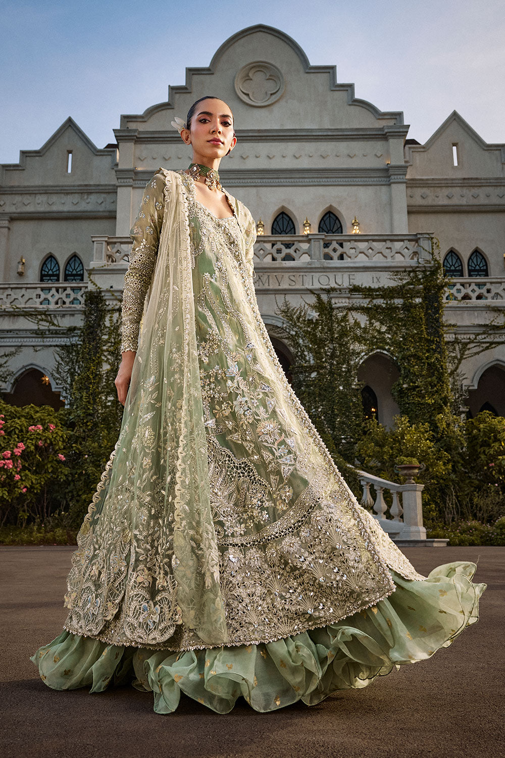Soraya ASTRID Green Pishwas for  Guest of Wedding Wear, Formal Events - Pakistani Designer Wear for Women in UK | Kifat