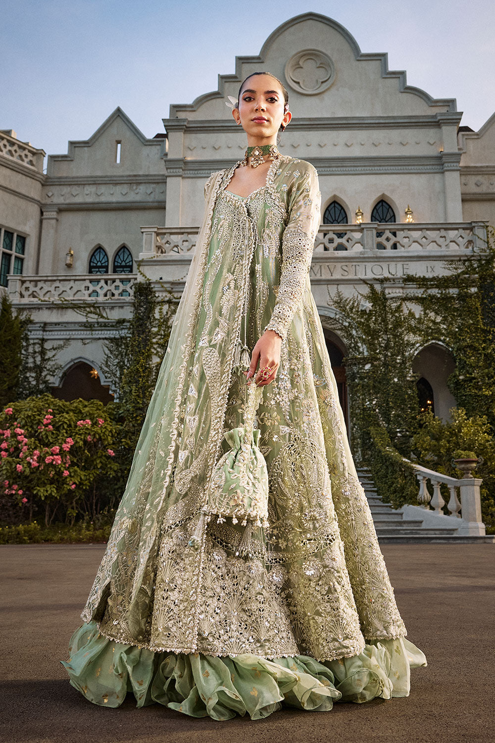 Soraya ASTRID Green Pishwas for  Guest of Wedding Wear, Formal Events - Pakistani Designer Wear for Women in UK | Kifat