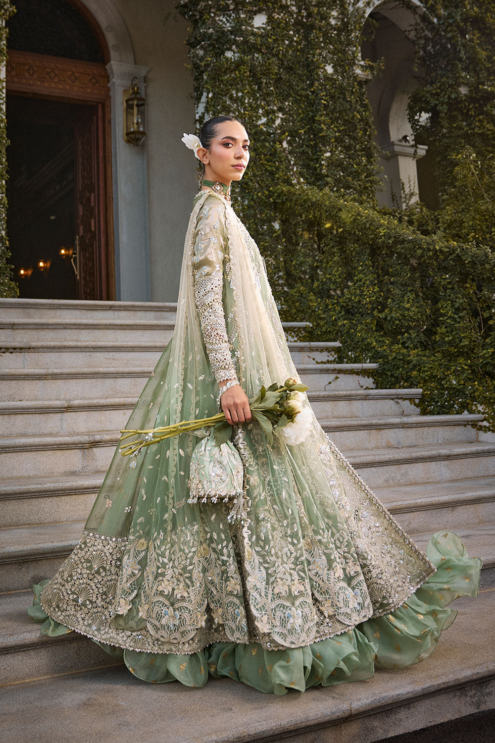 Soraya ASTRID Green Pishwas for  Guest of Wedding Wear, Formal Events - Pakistani Designer Wear for Women in UK | Kifat