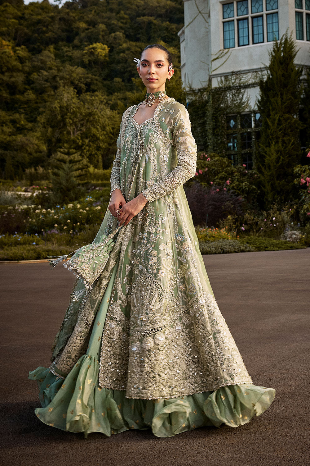 Soraya ASTRID Green Pishwas for  Guest of Wedding Wear, Formal Events - Pakistani Designer Wear for Women in UK | Kifat