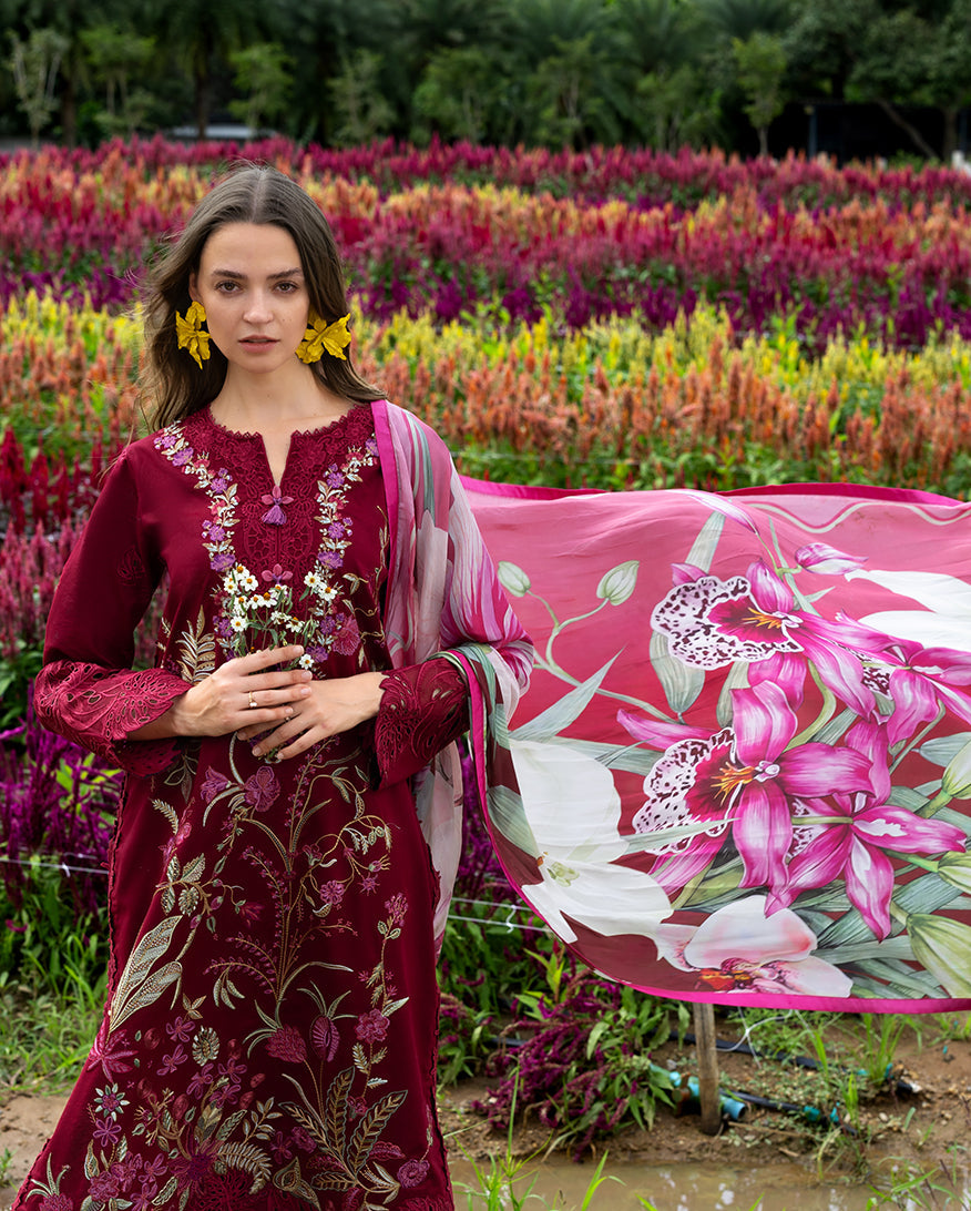 Women Wearing Aurora Petals Red Long Shirt for Festive Events - Pakistani Designer Wear for Women in UK | Kifat