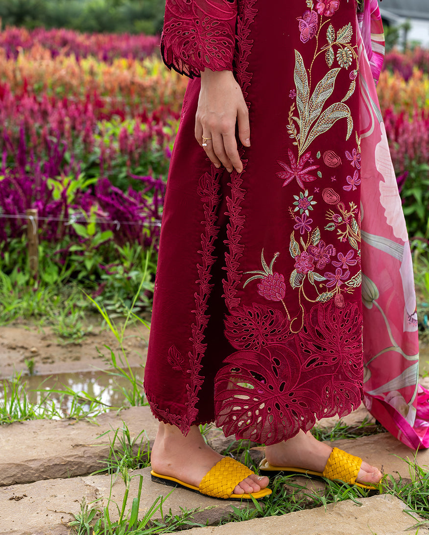 Women Wearing Aurora Petals Red Long Shirt for Festive Events - Pakistani Designer Wear for Women in UK | Kifat