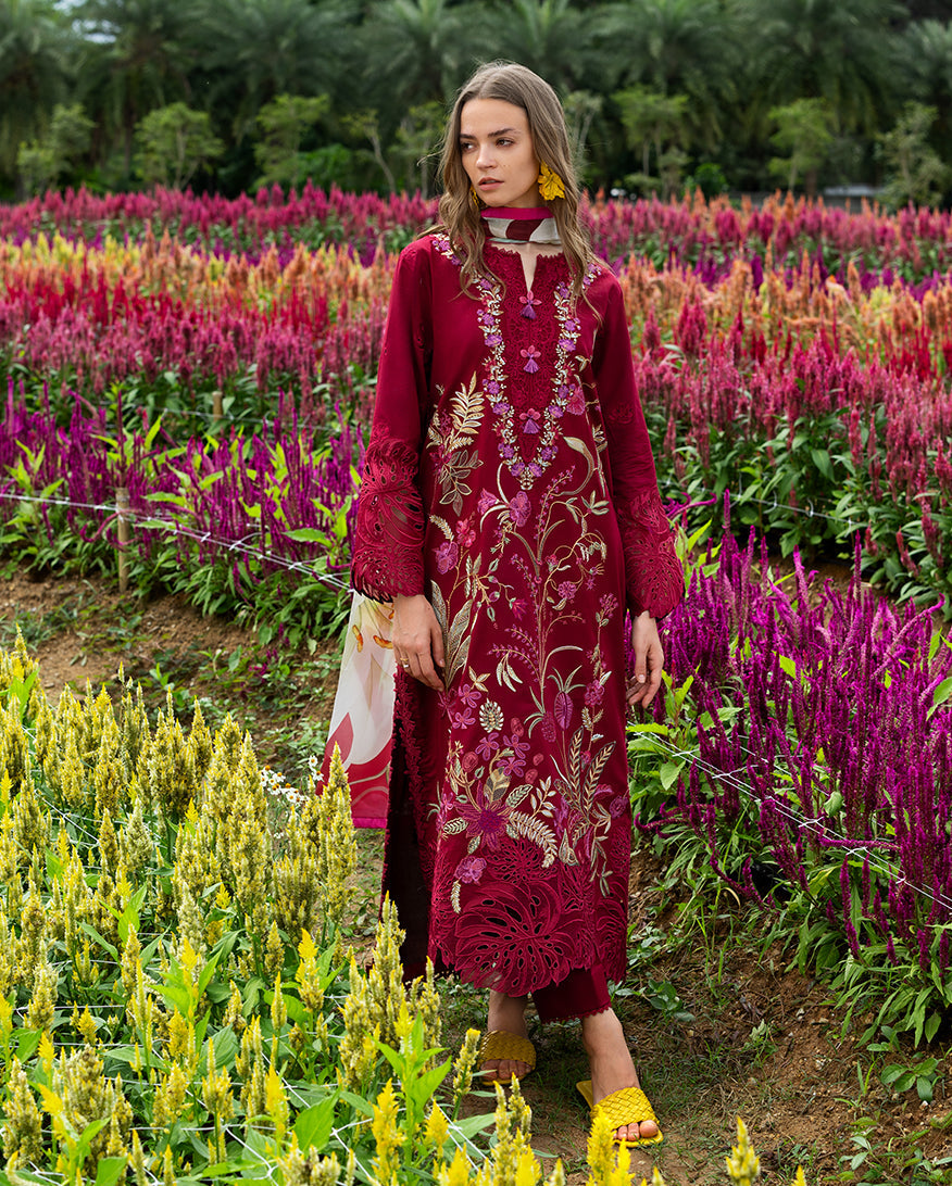 Women Wearing Aurora Petals Red Long Shirt for Festive Events - Pakistani Designer Wear for Women in UK | Kifat