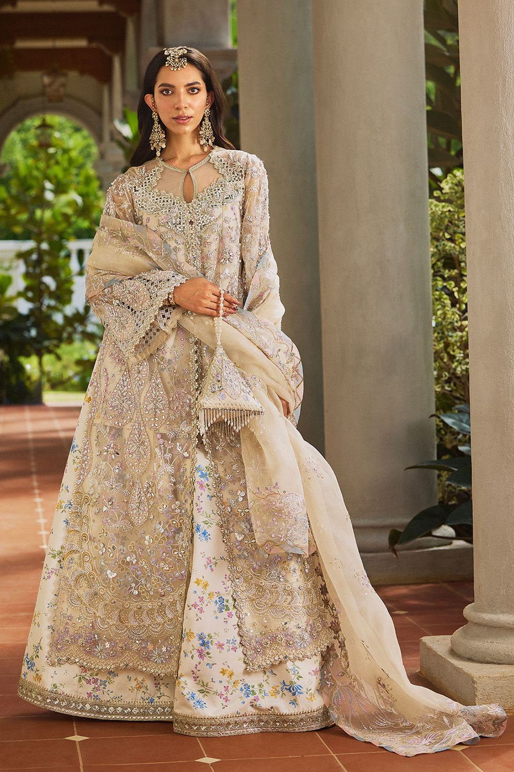 Soraya AZILIS White Long Open Shirt for Wedding Wear, Guest of Wedding Wear - Pakistani Designer Wear for Women in UK | Kifat
