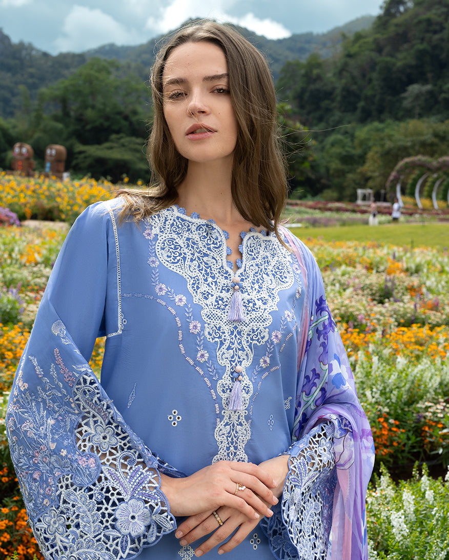 Women Wearing Azure Bloom Blue Long Shirt for Festive Events - Pakistani Designer Wear for Women in UK | Kifat