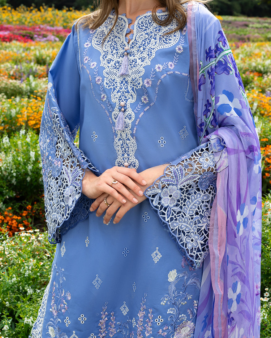 Women Wearing Azure Bloom Blue Long Shirt for Festive Events - Pakistani Designer Wear for Women in UK | Kifat