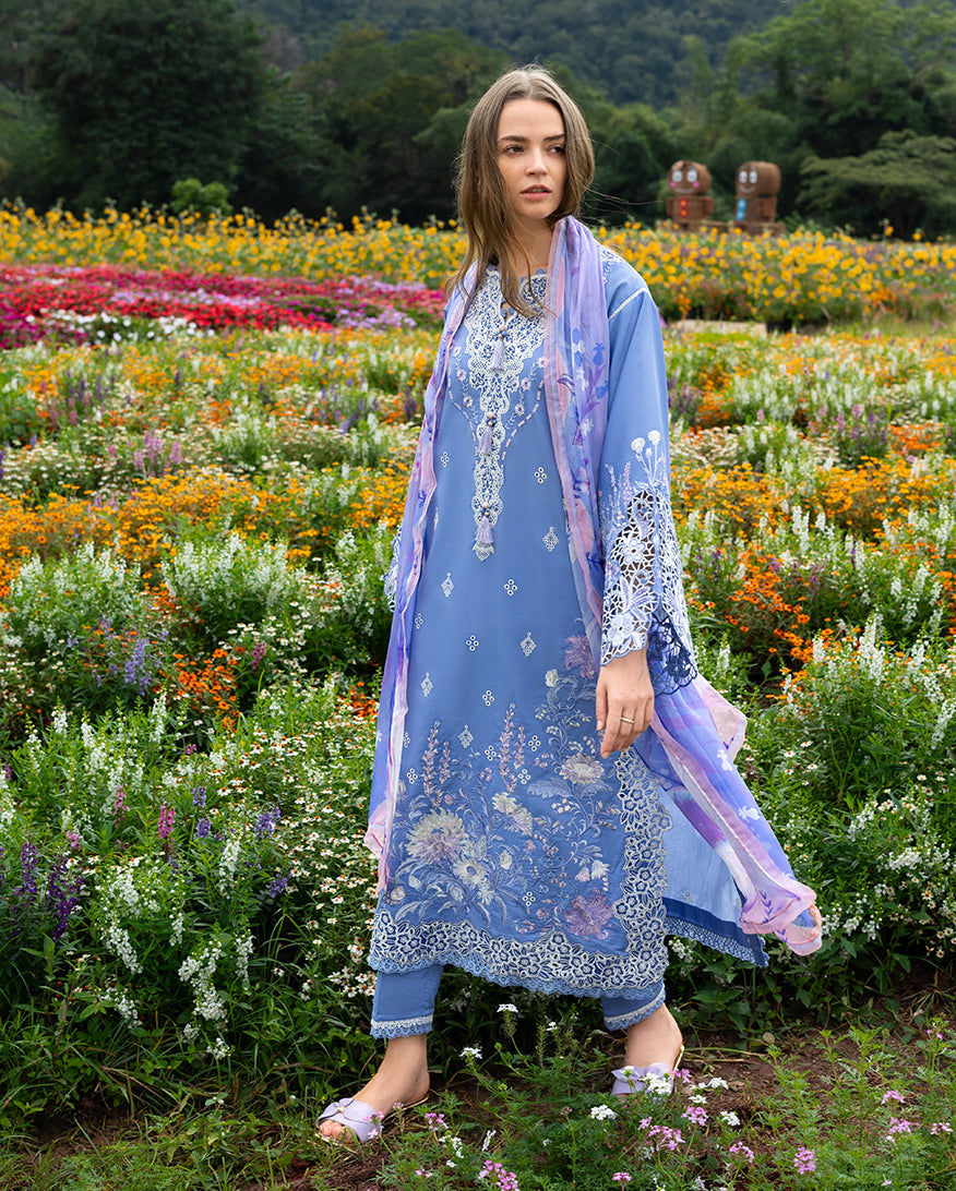Women Wearing Azure Bloom Blue Long Shirt for Festive Events - Pakistani Designer Wear for Women in UK | Kifat