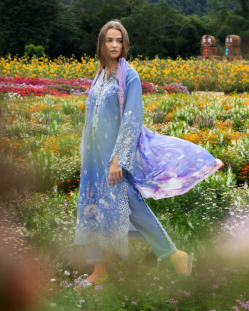 Women Wearing Azure Bloom Blue Long Shirt for Festive Events - Pakistani Designer Wear for Women in UK | Kifat