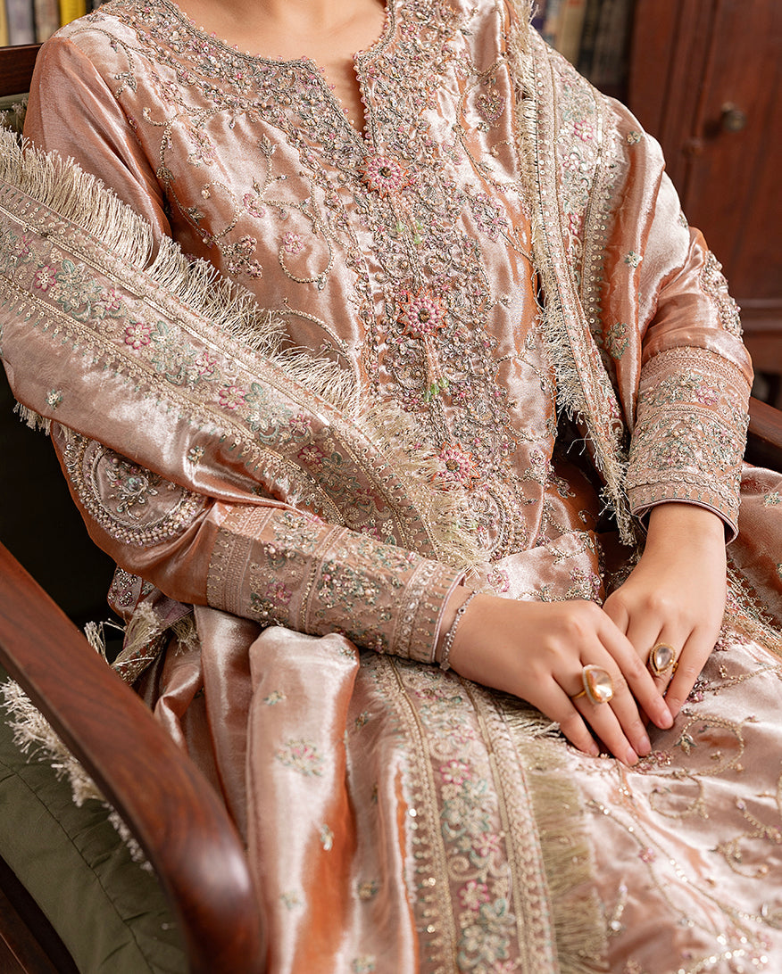 Women Wearing Bakht Orange Long Shirt for Formal Events - Pakistani Designer Wear for Women in UK | Kifat