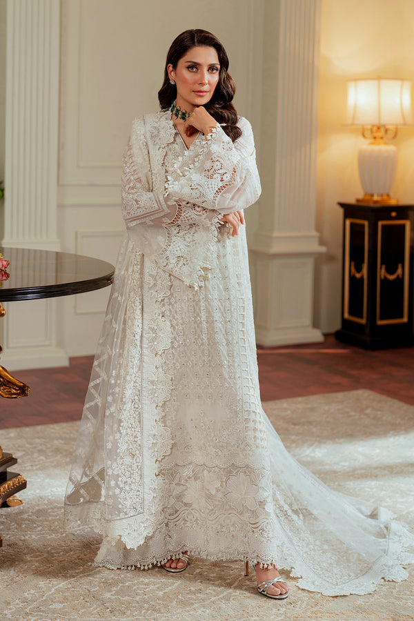 Baroque CHIFFON CH13-02 White Long Shirt with Pant,Short Shirt with Sharara for Formal Events - Pakistani Designer Wear for Women in UK | Kifat