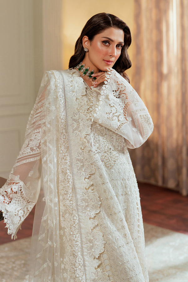 Baroque CHIFFON CH13-02 White Long Shirt with Pant,Short Shirt with Sharara for Formal Events - Pakistani Designer Wear for Women in UK | Kifat