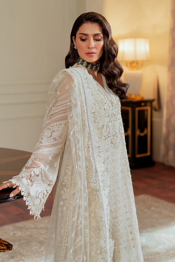 Baroque CHIFFON CH13-02 White Long Shirt with Pant,Short Shirt with Sharara for Formal Events - Pakistani Designer Wear for Women in UK | Kifat