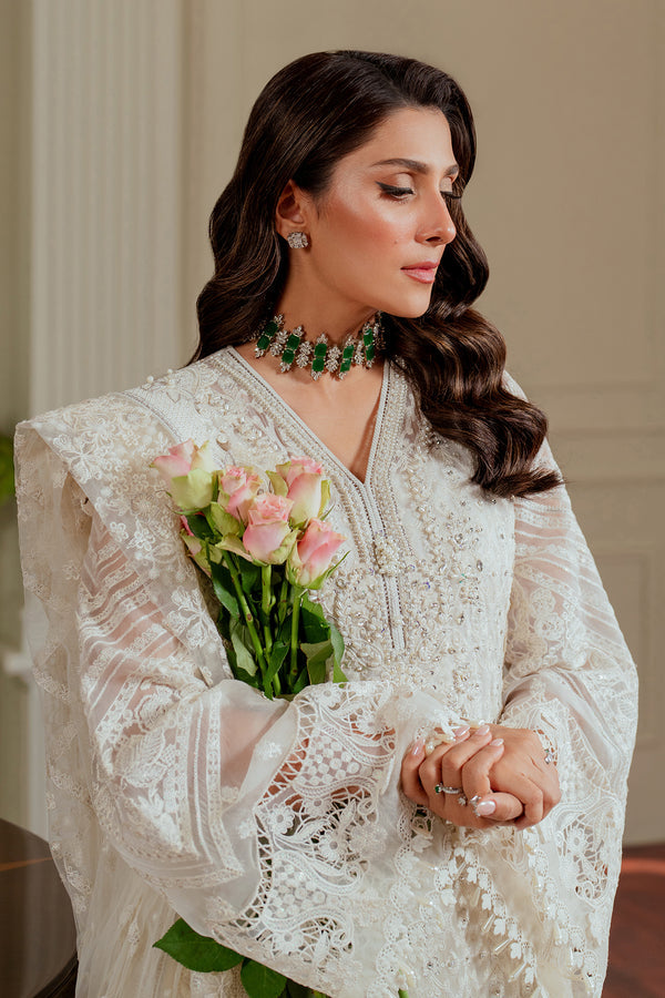 Baroque CHIFFON CH13-02 White Long Shirt with Pant,Short Shirt with Sharara for Formal Events - Pakistani Designer Wear for Women in UK | Kifat
