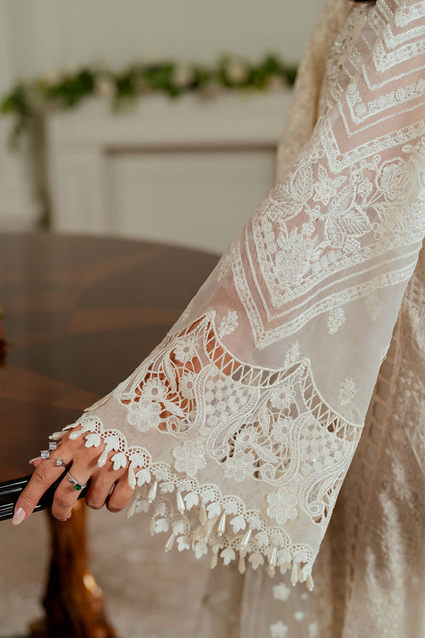 Baroque CHIFFON CH13-02 White Long Shirt with Pant,Short Shirt with Sharara for Formal Events - Pakistani Designer Wear for Women in UK | Kifat