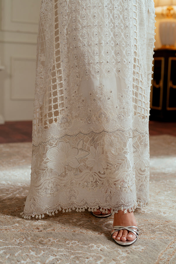 Baroque CHIFFON CH13-02 White Long Shirt with Pant,Short Shirt with Sharara for Formal Events - Pakistani Designer Wear for Women in UK | Kifat