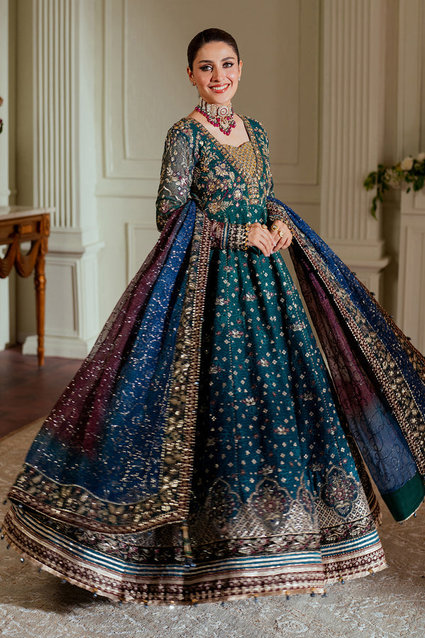 Baroque CHIFFON CH13-03 Teal Frock,Open Gown for Wedding Wear - Pakistani Designer Wear for Women in UK | Kifat