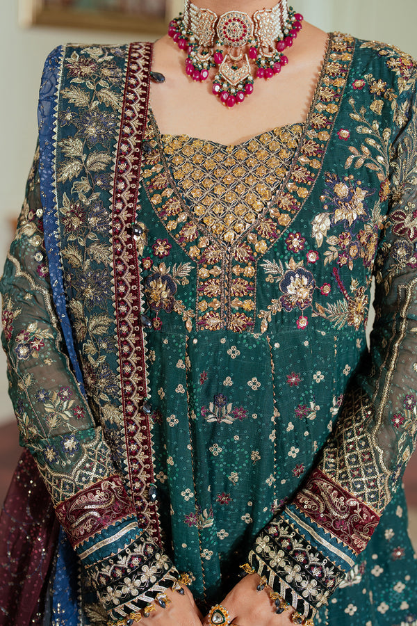 Baroque CHIFFON CH13-03 Teal Frock,Open Gown for Wedding Wear - Pakistani Designer Wear for Women in UK | Kifat