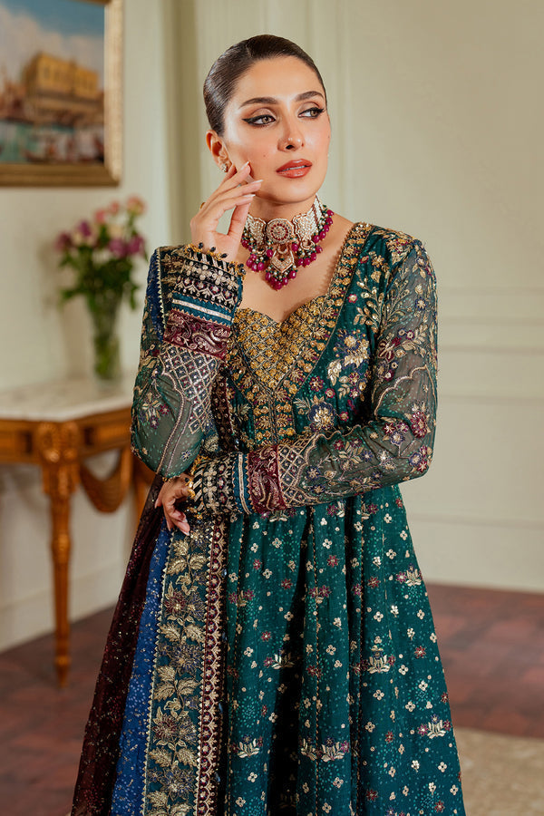 Baroque CHIFFON CH13-03 Teal Frock,Open Gown for Wedding Wear - Pakistani Designer Wear for Women in UK | Kifat
