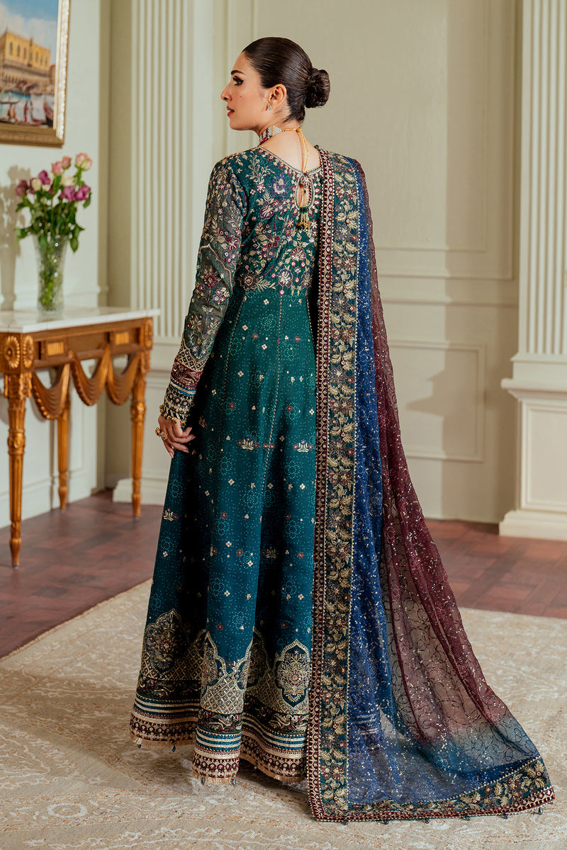 Baroque CHIFFON CH13-03 Teal Frock,Open Gown for Wedding Wear - Pakistani Designer Wear for Women in UK | Kifat
