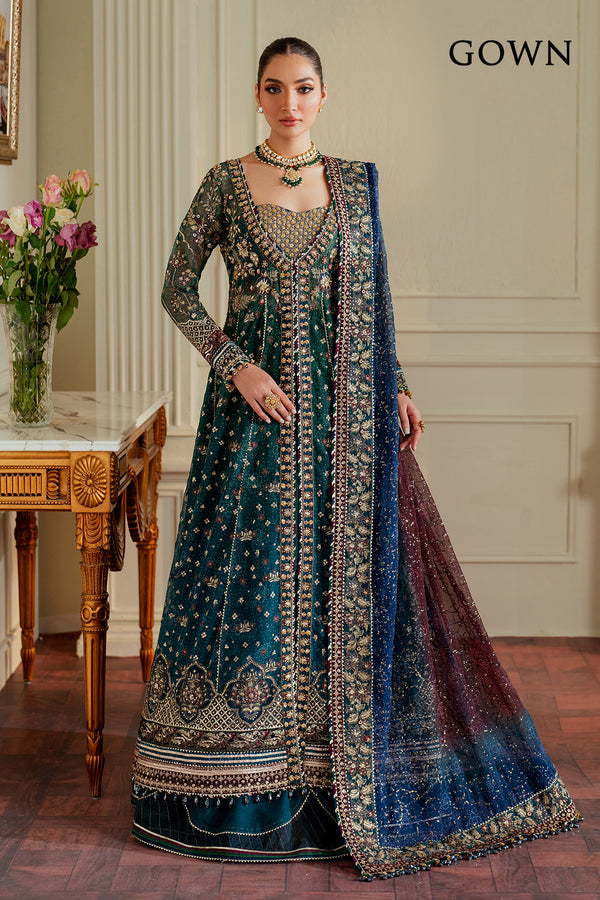 Baroque CHIFFON CH13-03 Teal Frock,Open Gown for Wedding Wear - Pakistani Designer Wear for Women in UK | Kifat