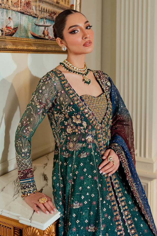 Baroque CHIFFON CH13-03 Teal Frock,Open Gown for Wedding Wear - Pakistani Designer Wear for Women in UK | Kifat