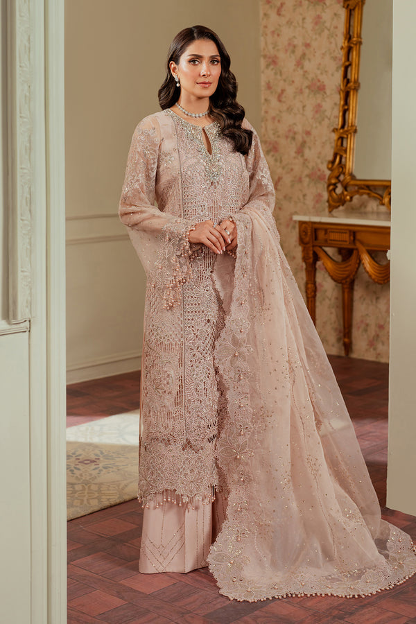 Baroque ORGANZA CH13-04 Pale Peach Pakistani formal dresses UK,long shirt for Formal Events - Pakistani Designer Wear for Women in UK | Kifat
