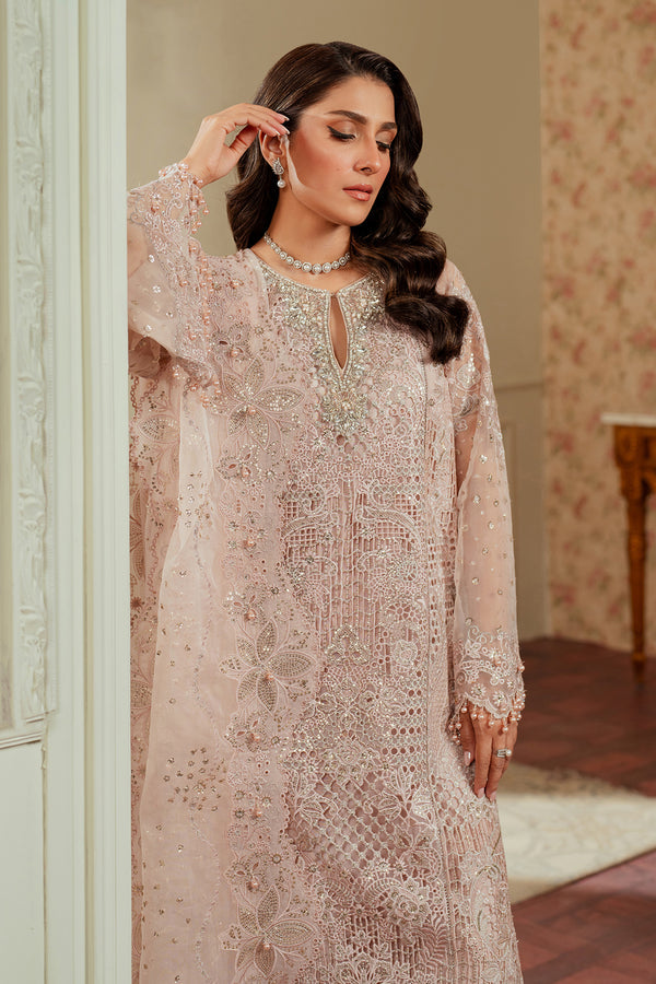 Baroque ORGANZA CH13-04 Pale Peach Pakistani formal dresses UK,long shirt for Formal Events - Pakistani Designer Wear for Women in UK | Kifat
