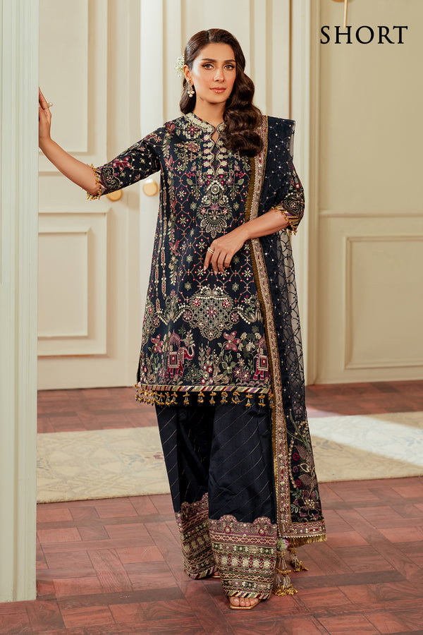 Baroque SILK CH13-07 Midnight Blue Long Shirt with Trouser,Short Shirt with Shalwar for Formal Events - Pakistani Designer Wear for Women in UK | Kifat