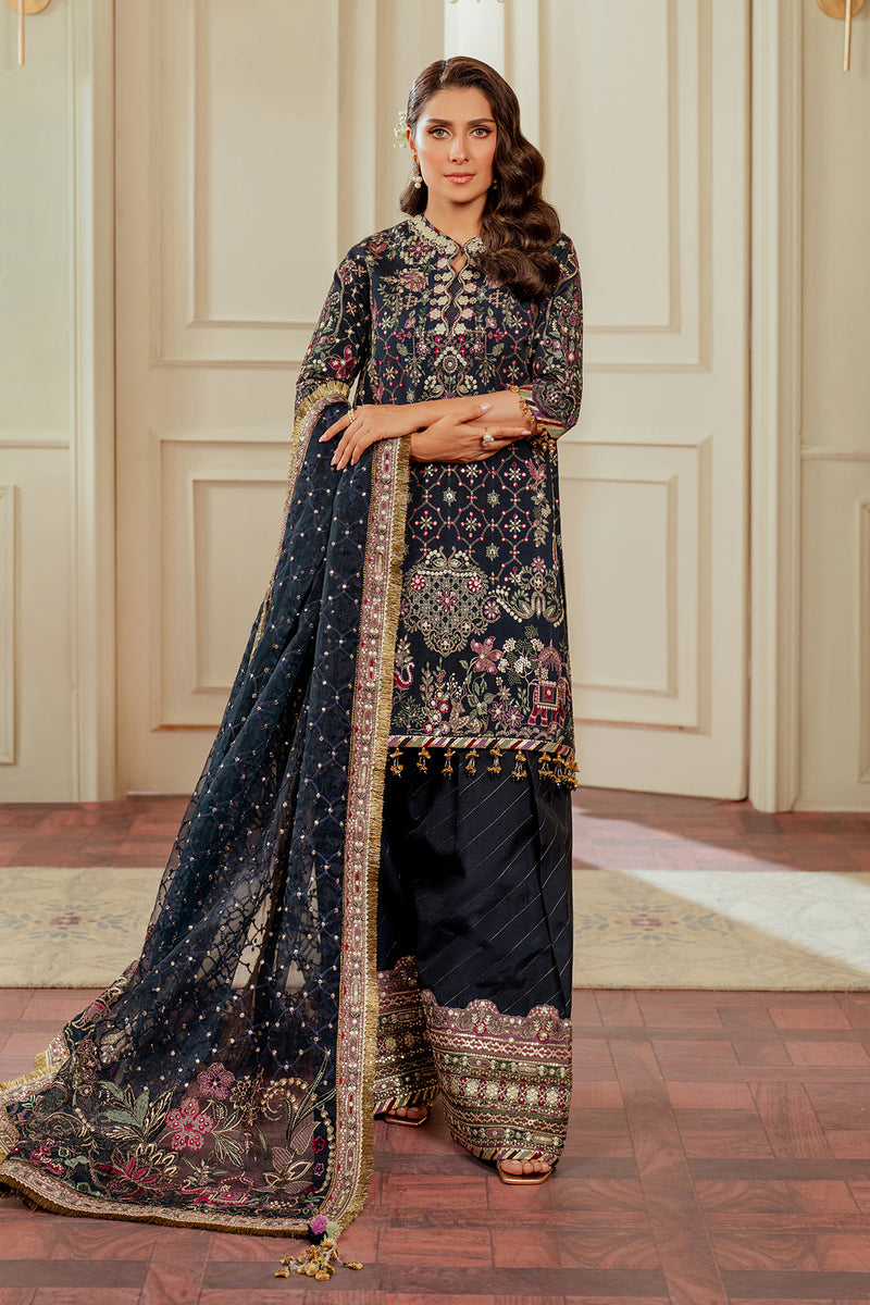 Baroque SILK CH13-07 Midnight Blue Long Shirt with Trouser,Short Shirt with Shalwar for Formal Events - Pakistani Designer Wear for Women in UK | Kifat