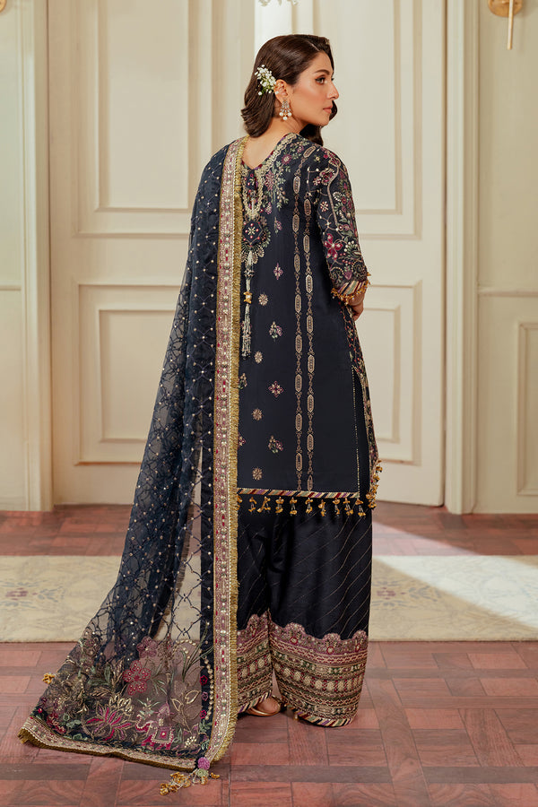 Baroque SILK CH13-07 Midnight Blue Long Shirt with Trouser,Short Shirt with Shalwar for Formal Events - Pakistani Designer Wear for Women in UK | Kifat