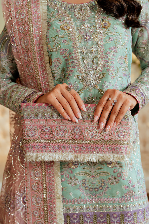 Baroque NET CH13-08 Light Ferozi Shirt with Wide Trouser,Short Shirt with Sharara for Formal Events - Pakistani Designer Wear for Women in UK | Kifat