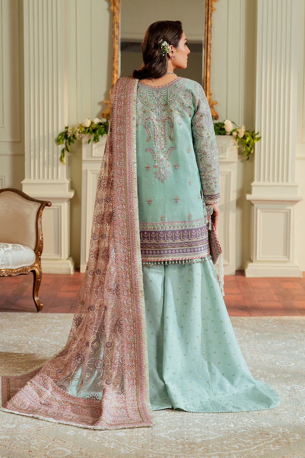 Baroque NET CH13-08 Light Ferozi Shirt with Wide Trouser,Short Shirt with Sharara for Formal Events - Pakistani Designer Wear for Women in UK | Kifat