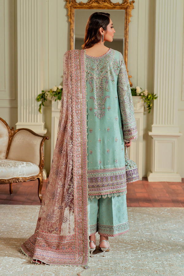 Baroque NET CH13-08 Light Ferozi Shirt with Wide Trouser,Short Shirt with Sharara for Formal Events - Pakistani Designer Wear for Women in UK | Kifat