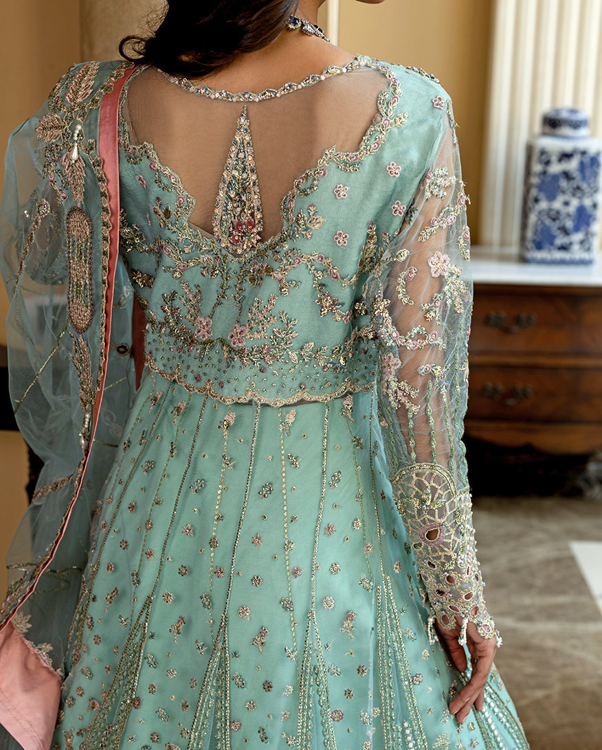 Women Wearing Bindu Mint Green Peshwas for Wedding Events - Pakistani Designer Wear for Women in UK | Kifat